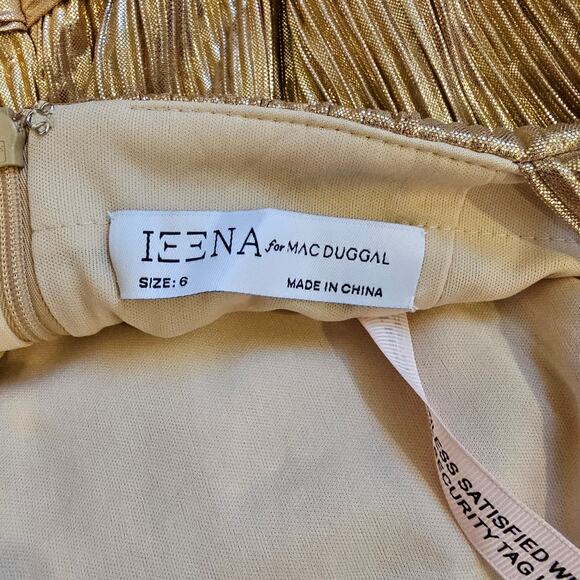 Mac Duggal 27062 Ruffle Tier Midi Metallic Gold Pleated Belted Dress Size 6 - Picture 9 of 9